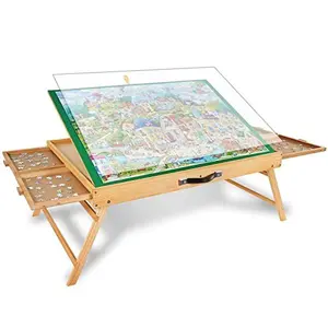 ALL4JIG 1500PCS Portable Puzzle Table with Legs, 25"x34"Adjustable Jigsaw Wooden Puzzle Board with 4 Drawers & Cover Gift for mom, 3-Tilting-Angle Jigsaw Puzzle Table for Adults