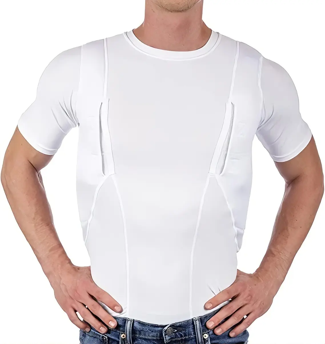 Men's White Short Sleeve T-Shirt with Pockets and Adjustable Straps for Comfortable Fit Casual Streetwear Tshirt Relaxed