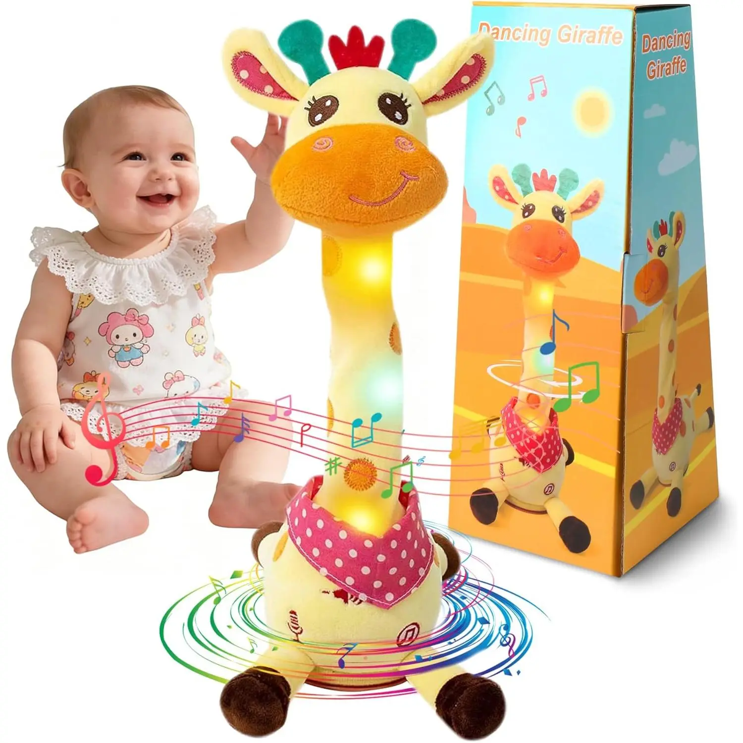 Dancing Talking Giraffe Stuffed Animals, Singing 10 Children's Song, Repeats What You Say, Colorful Glowing Giraffe Plush Baby Toys for Toddlers 1-3 Years,Easter Day Gifts for Kids