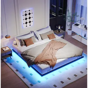 Queen Size Floating Bed Frames with LED Lights, Metal Queen Platform Bed Frame, Solid and Stable, Noise Free, No Box Spring Needed, Easy Assembly, Black