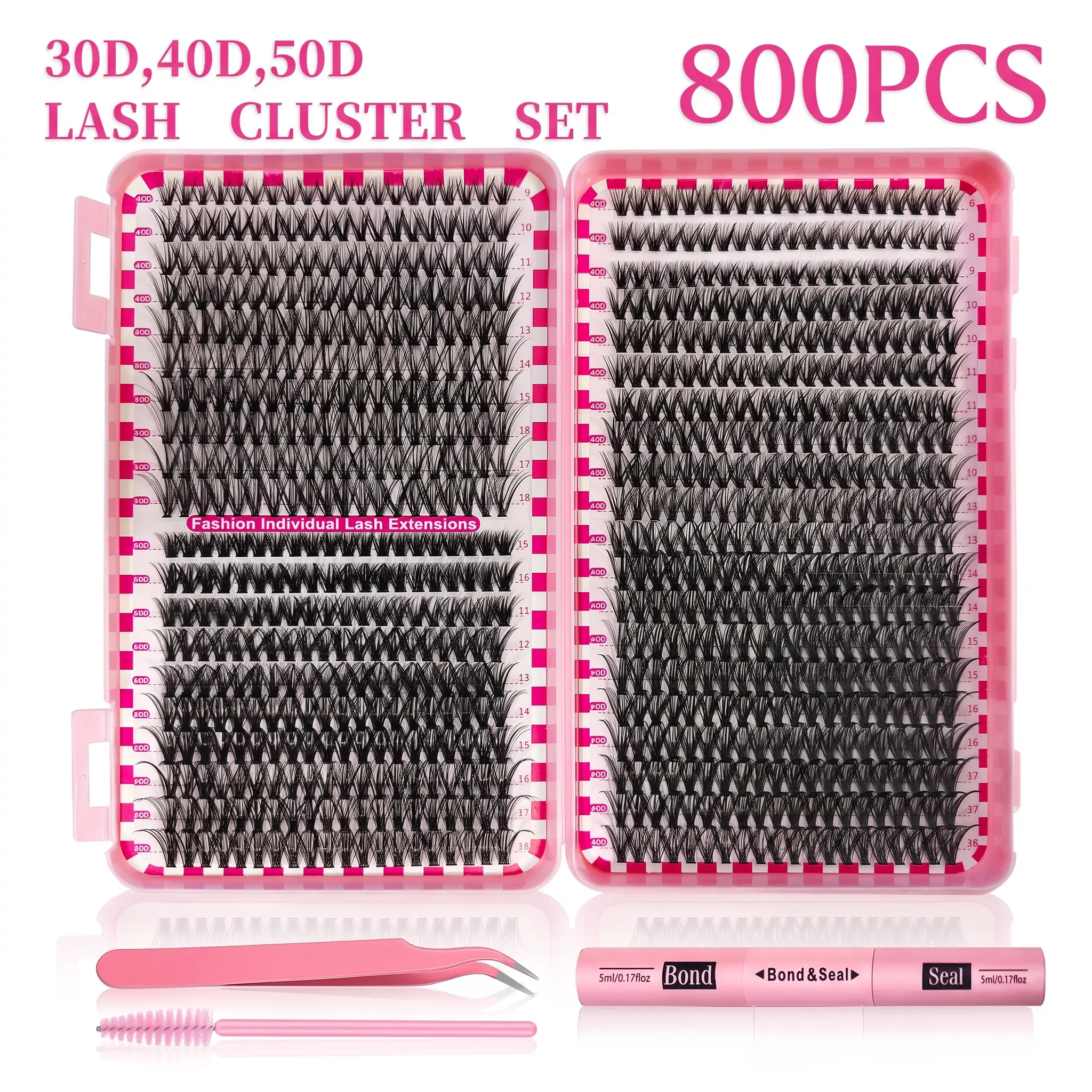 Professional Mink-Like C-Curl False Eyelash Set - 800 Clusters, 30D/40D/50D, 0.07/0.10 Thickness, Fluffy Lightweight Lash Extensions, Compact Storage Cosmetic Kit for Daily Makeup Use