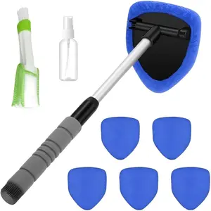 9PCS Interior Car Window Cleaning Kit with Long Handle and Microfiber Pads for Streak-Free Clarity
