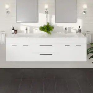 Lugano 72 in. White Wall Mount Double Sink  Bath Vanity with Acrylic Top and Integrated Sinks