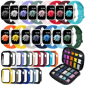 15 pack Sport Bands with 15 Screen Protector Cases, Silicone Sport Bands, Compatible with S11/s10/s9/s8/s7/s6/s5/s4/se, Unisex, Portable Storage, Smart Watch Accessories(Watch not included)