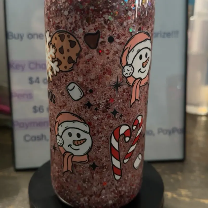 20oz Christmas Snowglobe Cup with Festive Snowmen Cookies and Candy Canes Design Perfect for Holiday Beverages