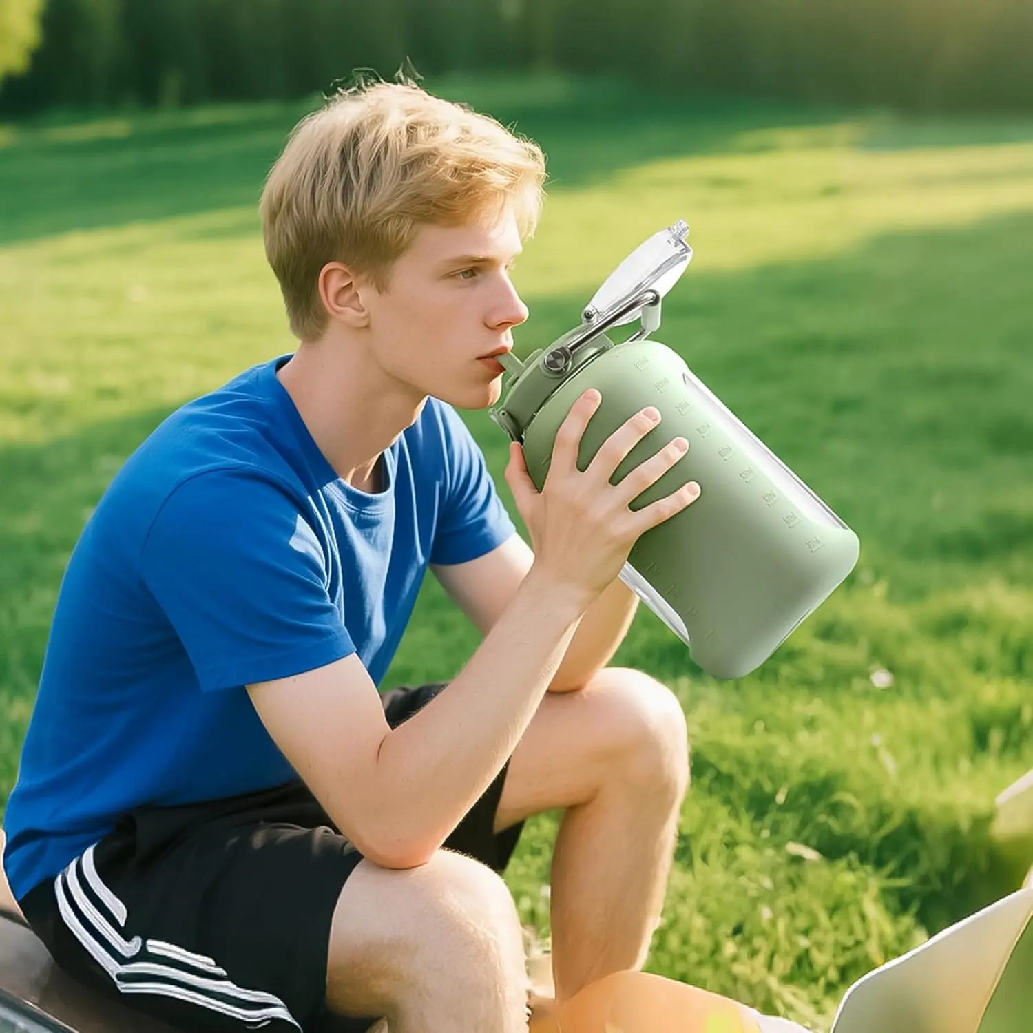 Large Glass Water Bottles with Stainless Steel Handle,100 oz Gallon Drinking  Bottle with 2-in-1 Straw Lid,3 Liter Glass Water Jug with Sleeve,Wide  Mouth,Light Green - TikTok Shop
