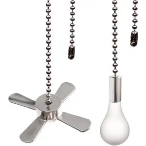 Ceiling Fan Pull Chain 13.6 Inches 2 PCS Beaded Ball Fan Pulls Set with Connector Nickel