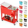 VINGLI 80 Qt Portable Travel Ice Retention Cooler with Transport Wheels - Stainless Steel Heat Insulating Camp Kitchen Cart, Easy Clean Up Patio Party Cart with Shelf, Bottle Opener, Water Pipe, Father's Day Gift