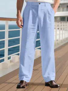 Men's Linen Business Suit Pants Trouser, High Waist Loose Fit, Summer Vacation Casual Long Pants, Comfortable and Stylish Men's Clothing