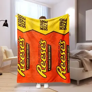 Soft Funny Throw Blanket Reese'S Peanut Butter Cups Flannel Throw Blanket - Contemporary Style Soft And Cozy, All-Season Multipurpose, Machine Washable, Digital Print, 200-250Gsm, Ideal for Sofa, Bed, Office, Camping, Travel - Great Gift for All Occasions
