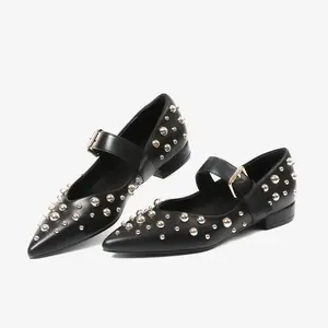 CELNEPHO Women Pointed Toe Mary Jane Flats Fashion Rivet Decorative Comfortable Ballet Flats Office Casual Walking Shoes Deals For You Days
