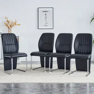 Dining Chairs Set of 4, PU Upholstered High Backrest, Sturdy Metal Legs, Modern Style, Suitable for Kitchen, Dining Room & Living Room