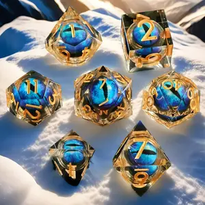 Durable 7-Piece Dragon Eyes Resin Rolling Dice Set - Fantasy & Sci-Fi Accessory for D&D, MTG Tabletop Games, Festive Birthday Party Supplies Gift