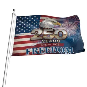 Usa 250th Anniversary Flag, 1776-2026 Independence Day Party Banner, Bald Eagle Freedom Text Design, Wall Mounted Celebration Decor