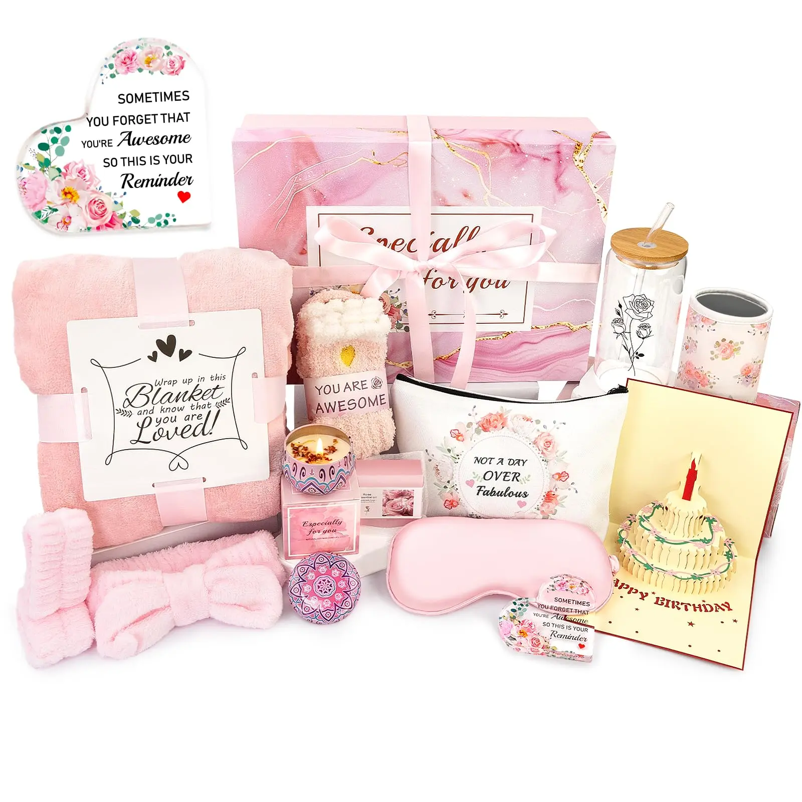 13pc Pre-Curated Spa Basket - No Planning Gift Sets for Women, Festive Home & Party Supplies Care Package for Girlfriend, Gifts For Girlfriend