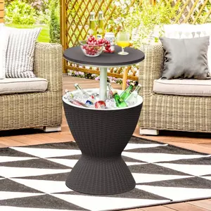 COSTWAY Cool Bar Table, 4/8/10 Gallon Beer and Wine Cooler, Rattan Style Patio Bar Tables, Height Adjustable, 3-in-1 Ice Cooler with Drainage Plug, Outdoor Cocktail Table for Deck Pool Party-Deals for You Days