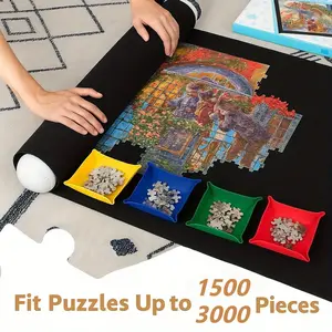 Portable, Durable Jigsaw Puzzle Roll Up Mat with Storage Bag - Large Felt Organizer up to 1500pcs Puzzles - Easy Roll & Store Puzzle Saver for Families; Space-Saving Puzzle Board Alternative, Travel-Friendly Accessory, for Birthday & Holiday Gifts