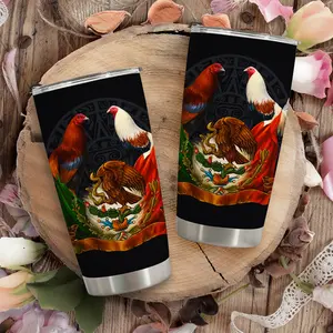 1pc 600ml Mexican Rooster & Emblem Pattern 304 stainless steel large capacity travel mug.throw blanket. comfy throw blanket. 20oz insulated water bottle. chairs ideal for Mexican culture enthusiasts and as a national symbol gift