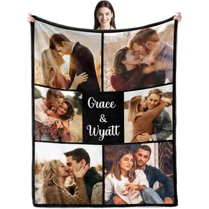 Custom Blanket with Picture, Valentines Day Gifts for Him Her, Wedding Anniversary Personalized Photo Blankets I Love You Couple Gift for Women Boyfriend Girlfriend Wife Husband