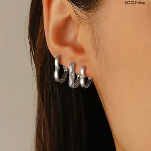 3 Pcs Earring Stacking Set, Gold & Silver Paved CZ Huggie Earrings with Wave/Teardrop Designs for Multiple Piercings, Summer Vibes
