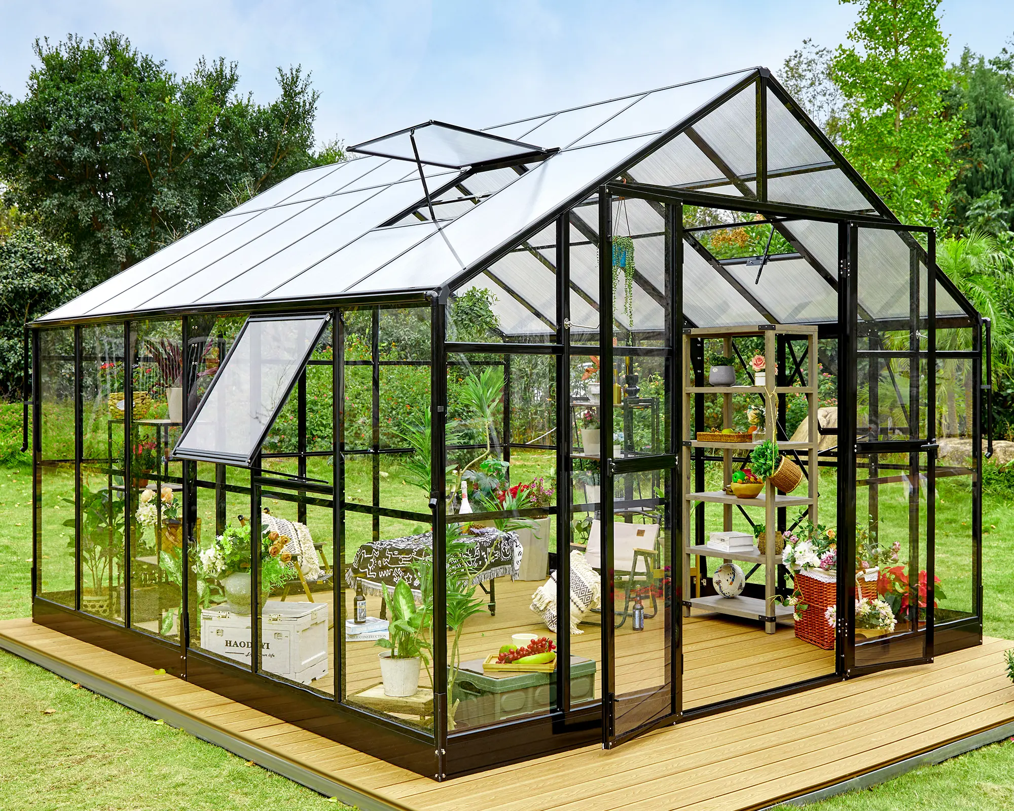 VanAcc 12x13.5x9 FT Hybrid Polycarbonate Greenhouse with Quick Connector Fast Assembly Clear Panels