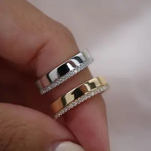 Effinny 925 Sterling Silver Golden Stackable Wedding Ring for Women,2 Row Design Unique Fashion Full Eternity Band