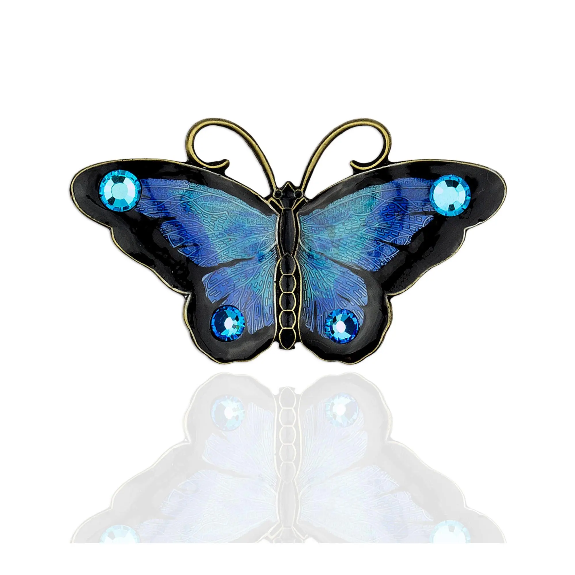 Anne Koplik Black & Blues Crystal Butterfly Pin