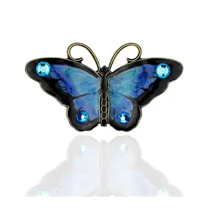 Anne Koplik Black & Blues Crystal Butterfly Pin