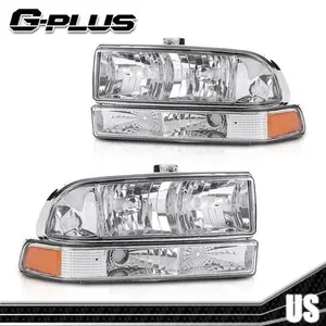Chrome Amber Corner Headlights Bumper Lamps Fit For 1998-2005 Chevy Blazer S10 G-PLUS
