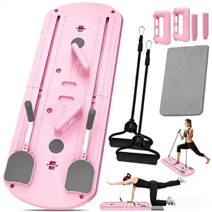 Home-use Pilates board, foldable Pilates trainer set, 8-in-1 portable folding mini Pilates equipment, suitable for women, pink soft cushion