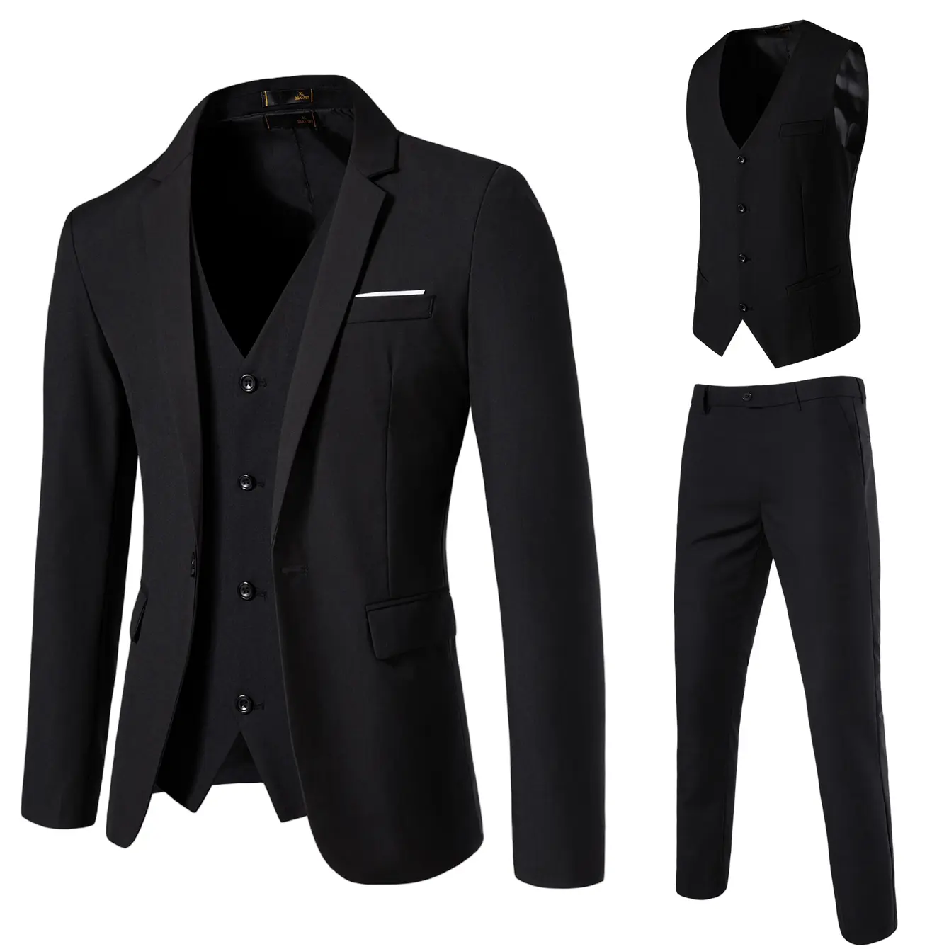 3PCS-Black (jacket + vest + pants)