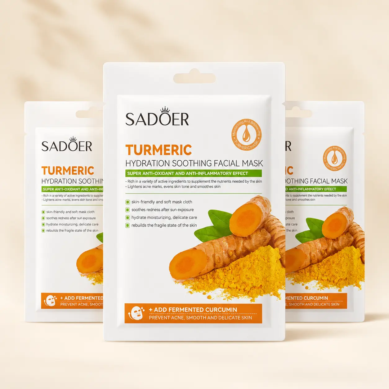 3pcs Turmeric Hydration Smoothing Facial Mask, Deep Moisyurizing, Suitabel For Daily Facial Care