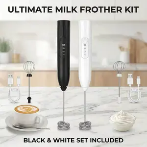 Detachable rechargeable handheld electric coffee frother, equipped with 2 stainless steel mixing heads, can easily make drinks such as latte, cappuccino, matcha, milk, etc. It is a multi-purpose coffee frother and kitchen cooking mixer.
