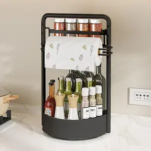 2-Tier Metal Lazy Susan Turntable - 360-Degree Rotatable 3-Layer Kitchen Organizer with Paper Towel Holder, Spice Jars, Condiment & Dish Drying Storage Rack for Countertops, Cabinets, Space-Saving Solution
