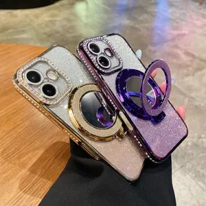 Glitter Phone Case with Ring, Rhinestone Decor Phone Protective Cover, Protector, Phone Accessory Compatible with iPhone 16 15 14 13 12 Pro/Pro Max