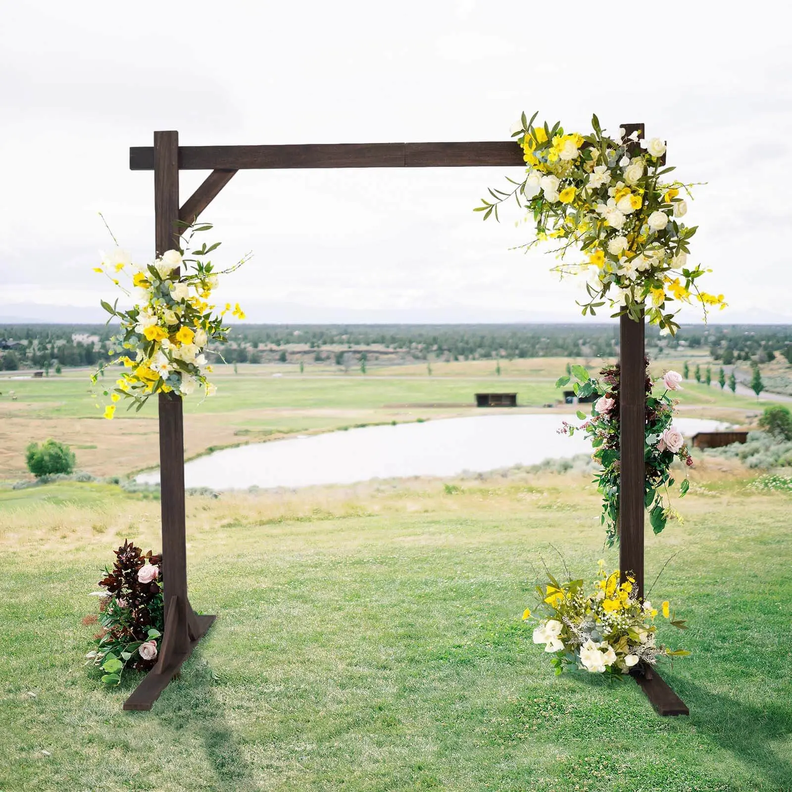 Heavy Duty Wooden Square Frame Wedding Ceremony Backdrop Stand 7ft, Wedding Arch, Rustic Wedding
