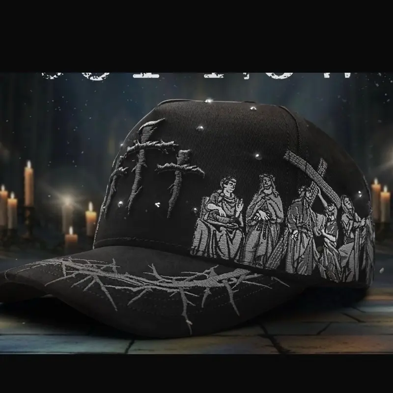 Viacrusis Baseball Cap with Embroidered Design and Cross Motif
