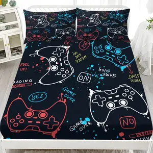 Game Bedding Set (1 Fitted Sheet + 2 Pillowcases), Modern Style, Suitable for Dorms, Bedrooms, Hotels, All Seasons, No Fillers, Bed Sheets Set