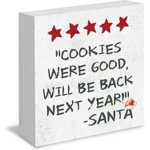 Funny Christmas Wooden Box Signs, Retro Decor, Trendy Preppy Cookies Were Good Will Be Back Next Year for Home Bar Kitchen Table Shelf Desk, 5x5inch