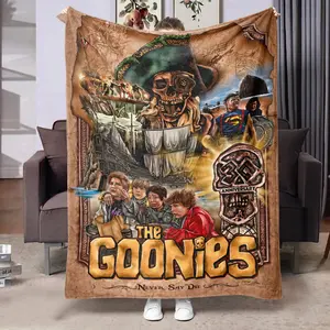 1pc "The Goonies" Adventure Themed Flannel Blanket, Flannel Throw Blanket, Full-Print with Classic Characters, Retro Adventure Style. Soft & Warm, Multi-Purpose Gift Blanket for Movie Fans, Suitable for Sofa Movie Watching