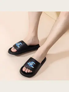 Dolphin Pattern Beach Slippers Women Men Summer Non-slip Soft Sole Quick-drying Lightweight Sandals Casual Outdoor Pool Shoes Flip Flops