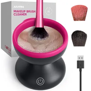 Electric Makeup Brush Cleaner Machine, Powerful Friction Removes Residue on Make up Brushes Set/Sponge/Powder Puffs, Efficient Cleaning, Portable Spinning Washer, Save Cleanser & Shampoo