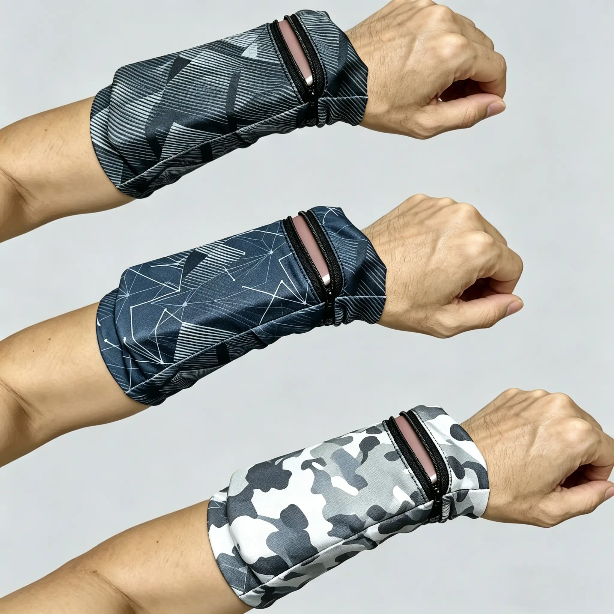 3-Piece Sports Wristband Bag for Outdoor Cycling & Running Phone Armband with Zipper Multi-Purpose Storage for Coins Keys Secure Essentials Holder