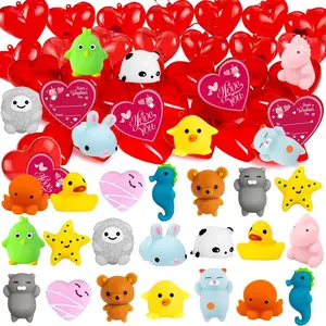 28-Pack Valentine's Day Squishy Toys with Heart Designs and Cards – Kawaii Valentine Gifts for Kids, Stress Relief