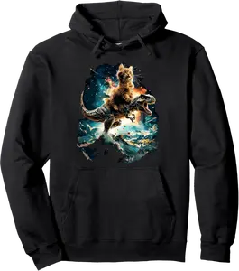 Space Cat Lover Riding Dinosaur T Rex Pullover Hoodie - Josephroycos Shop 50B0D7MNK2G3