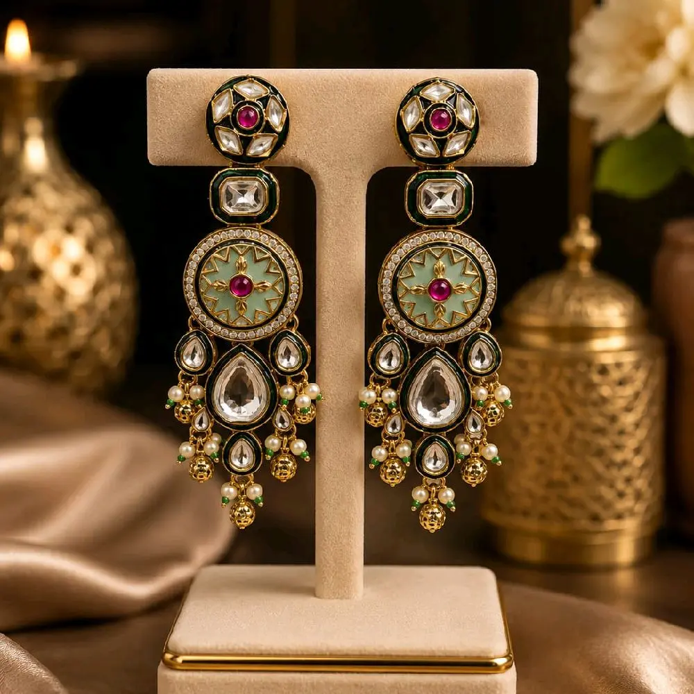 Kundan Chandelier Earrings, Uncut Design Kundan Chandelier Earrings, Uncut Design