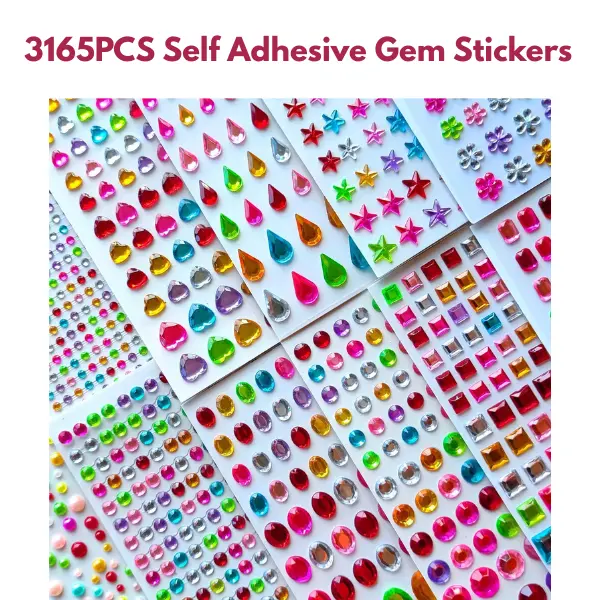 3165PCS Self Adhesive Gem Stickers, Crystal Rhinestone Craft Stickers for Kids DIY, Scrapbook, Summer Gift