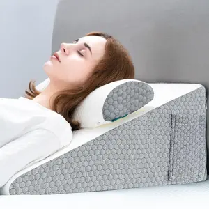 Wedge Pillow for Sleeping, Elevated Body Pillow for Back Support, Acid Reflux, Leg, Neck Pain, Snoring, Triangle Pillow Wedge - Memory Foam Top Grey Gift for Halloween & Christmas