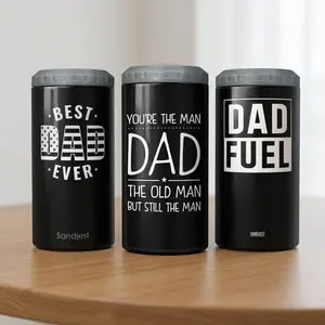 SANDJEST Father’s Day Gift for Dad Him 12oz Slim 4-in-1 Insulated Can Cooler, Stainless Steel Vacuum Tumbler, Soda Beer Energy Drinks Holder with Lid