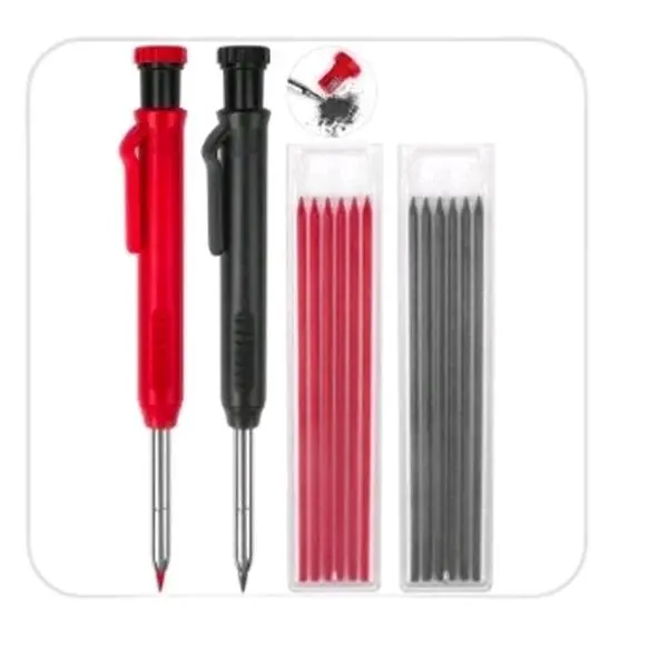 2 Pack Carpenter Pencils with Built-in Sharper and 12 Refills - Mechanical Pencils for Woodworking and Construction